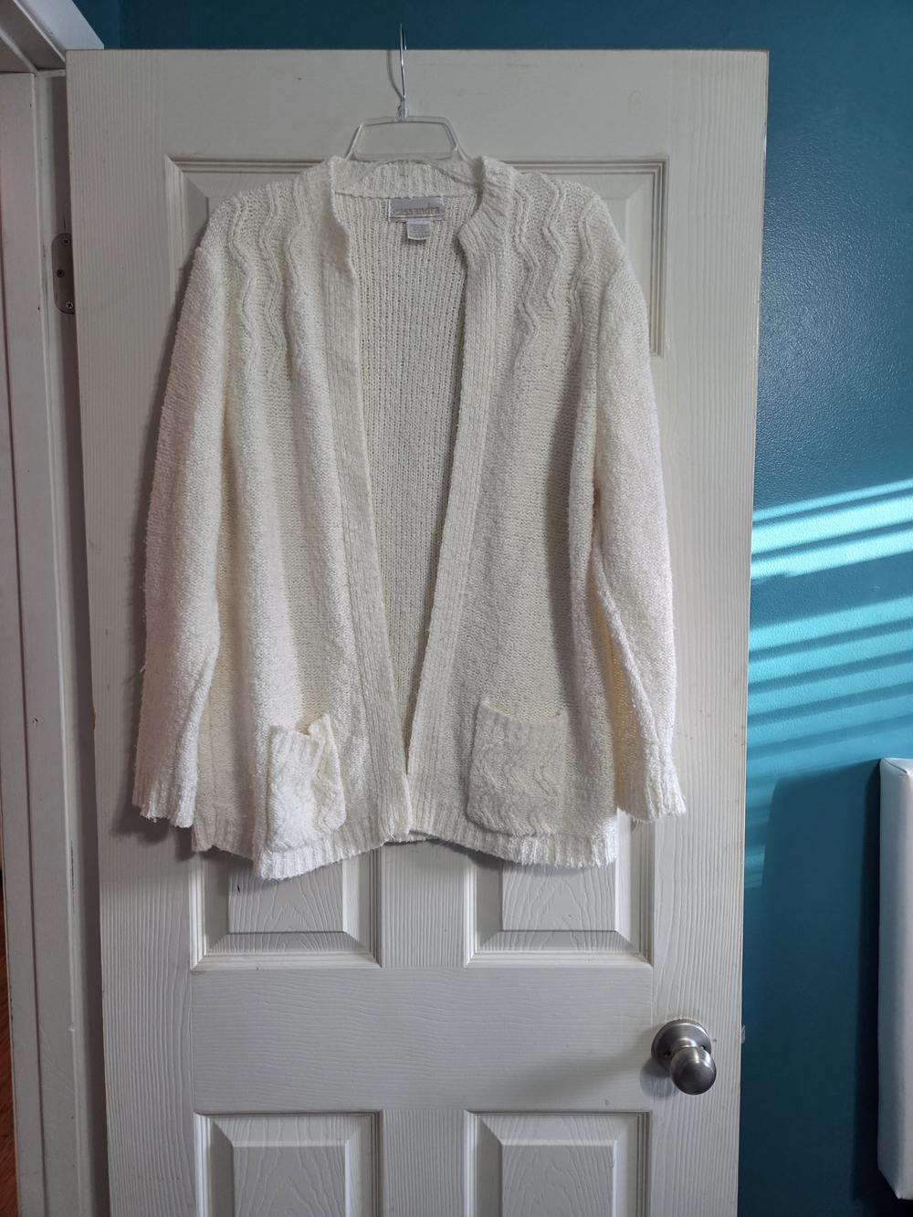 Vintage Cassandra Cream Open Front Knit Cardigan Sweater with Pockets